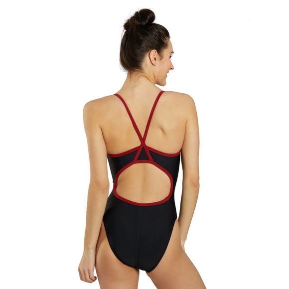 SPORTI Solid Thin Strap One Piece Swimsuit - Picture 2 of 4